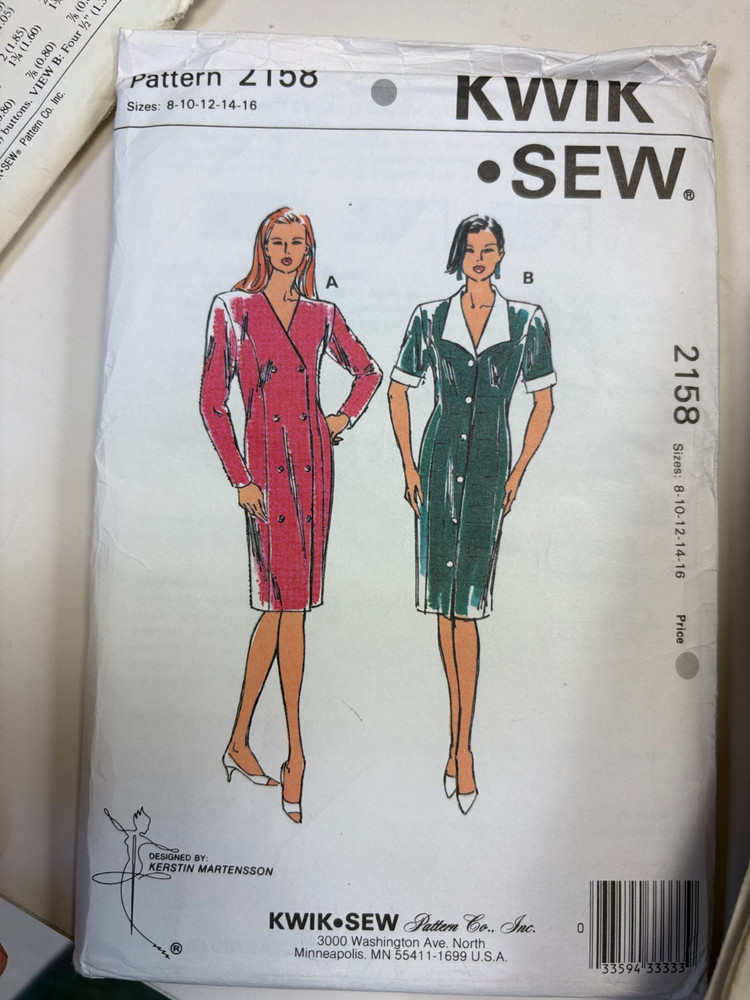 Kwik Sew 2158 sewing pattern Misses Button-Front Dress, Size 8-16 Misses UNCUT