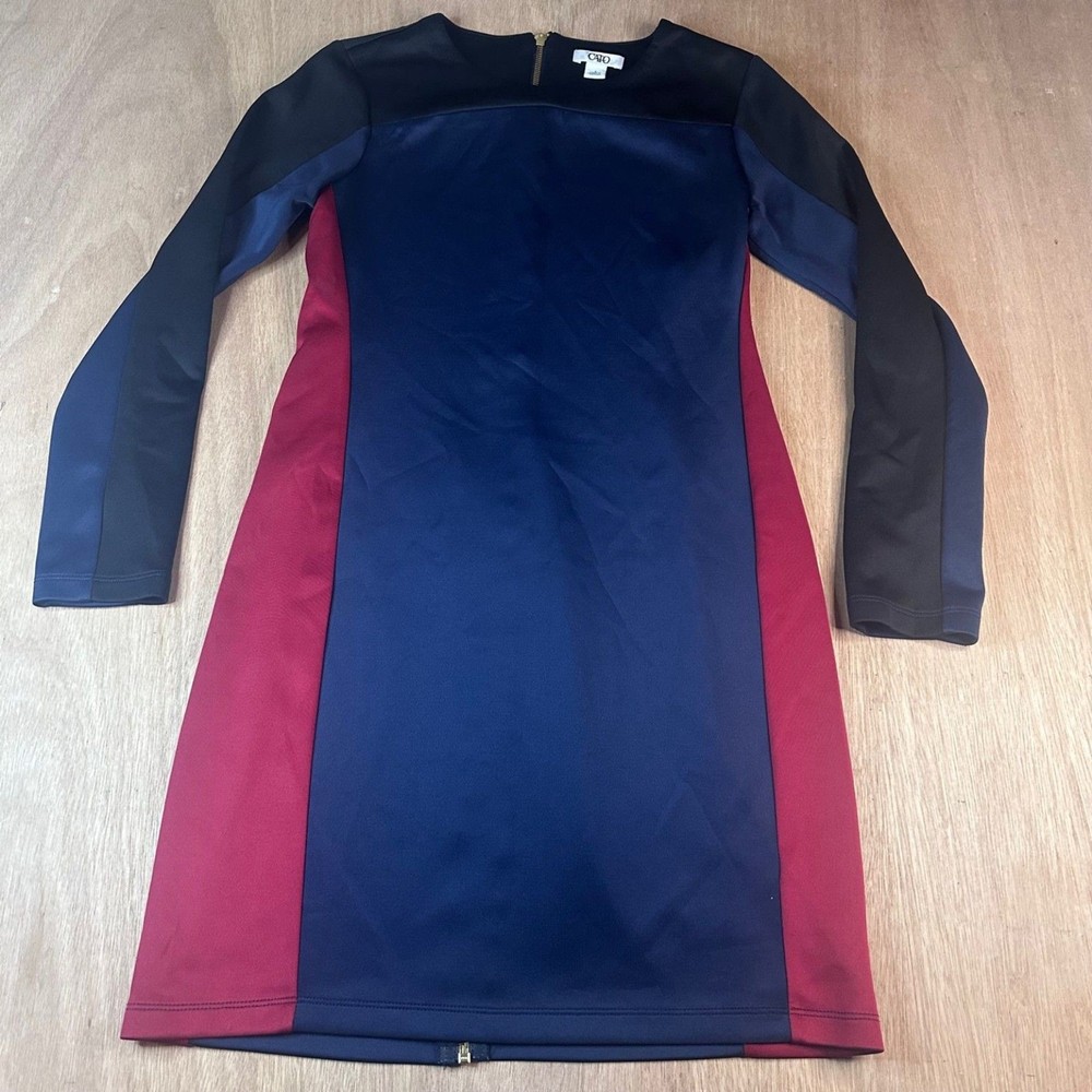 Cato Women’s Small Colorblock Sheath Dress Navy Burgundy Black Long Sleeve