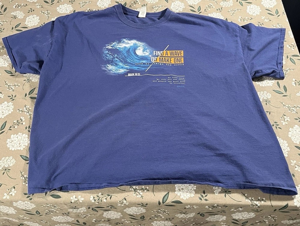 Vintage Christian Shirt Mens 4XL Blue Jesus Bible Verse Religious Y2K 90s Surf