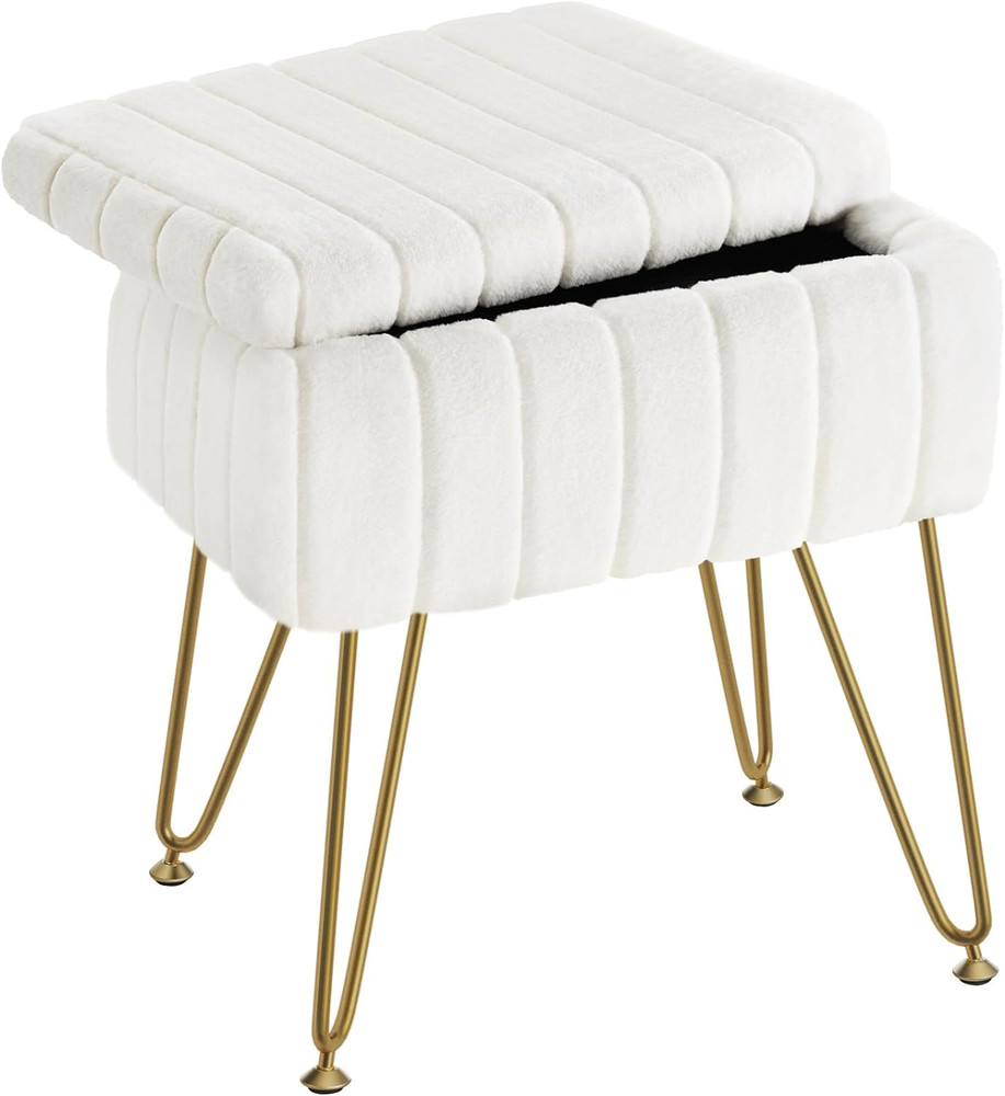 Vanity Stool Chair Faux Fur with Storage, 15.7