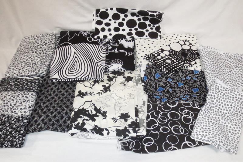 11 lbs Black White Prints Quilting Sewing Crafts, Cotton Fabric Lot, Many Yards