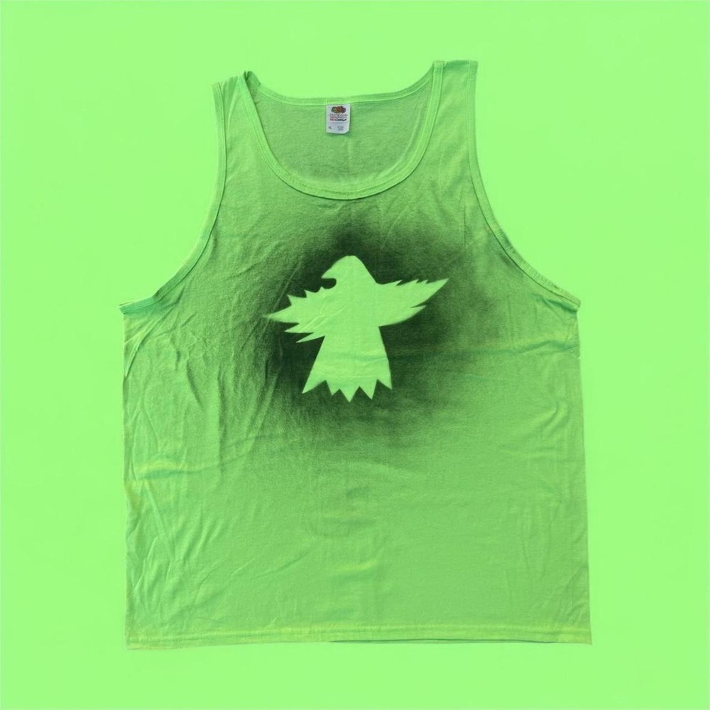 GREEN DOVE TANK lightweight tank top with black spray paint dove design - XL