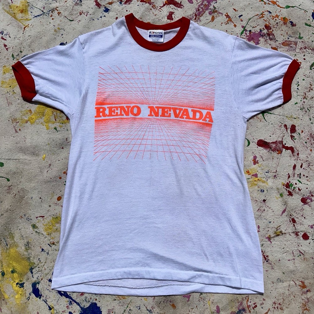 Vintage 80s 90s Reno Nevada Graphic Ringer Tee Single Stitch Rare M USA