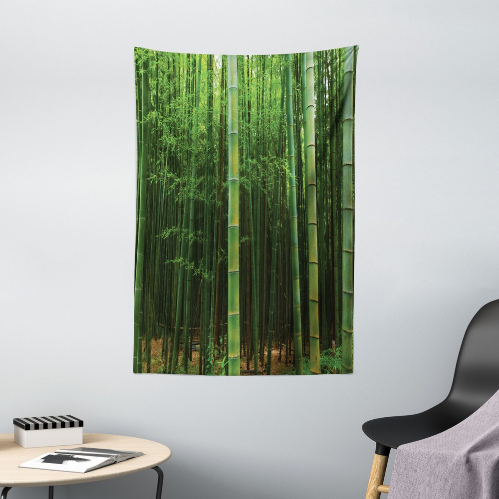 Green Tapestry Exotic Bamboo Tree Forest Print Wall Hanging Decor