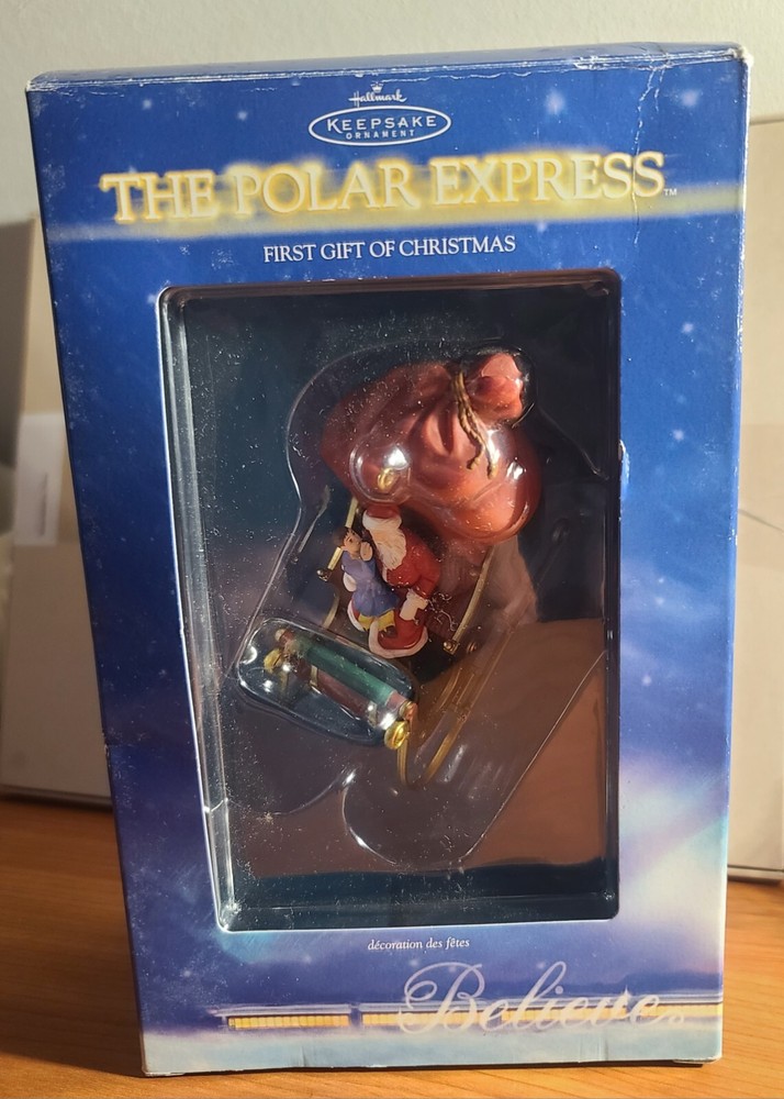 Vintage 2004 Hallmark Ornament  Polar Express 1st Christmas Santa Sleigh Believe