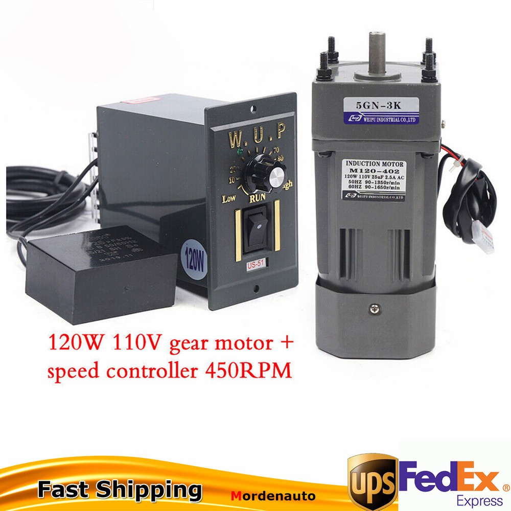 120W 1:3K 110V Reversible AC Gear Motor Electric Motor Variable Speed Controller