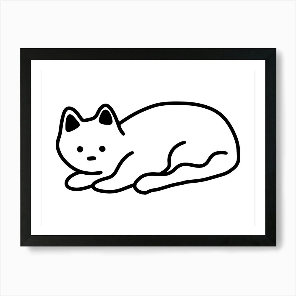 Cute Cat laying down Hand Drawing M Framed Wall Art Poster Canvas Print Picture