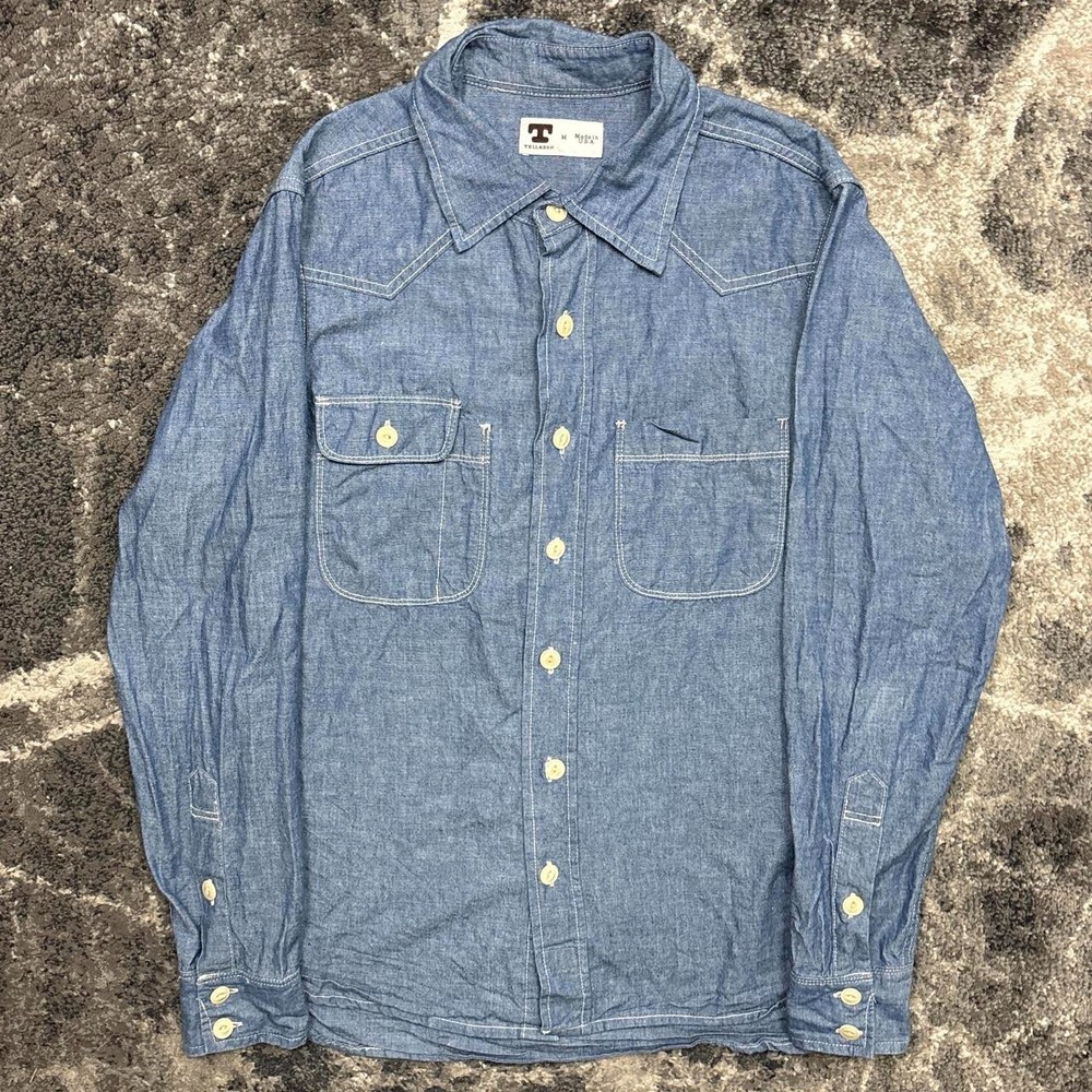 Tellason Chambray Denim Shirt Mens Medium Topper USA Made Japan Fabric Western