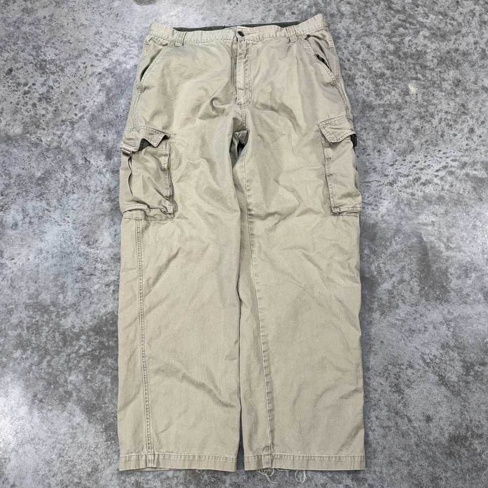 Plugg Cargo Pants Mens 36x32 Khaki Beige Relaxed Fit Utility Pockets Streetwear