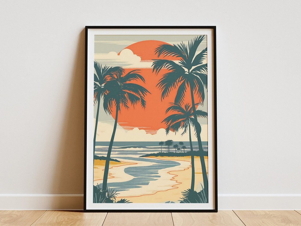 Alabama Gulf Coast Sunset Palm Trees Vintage Beach Art Print Wall Decor Home