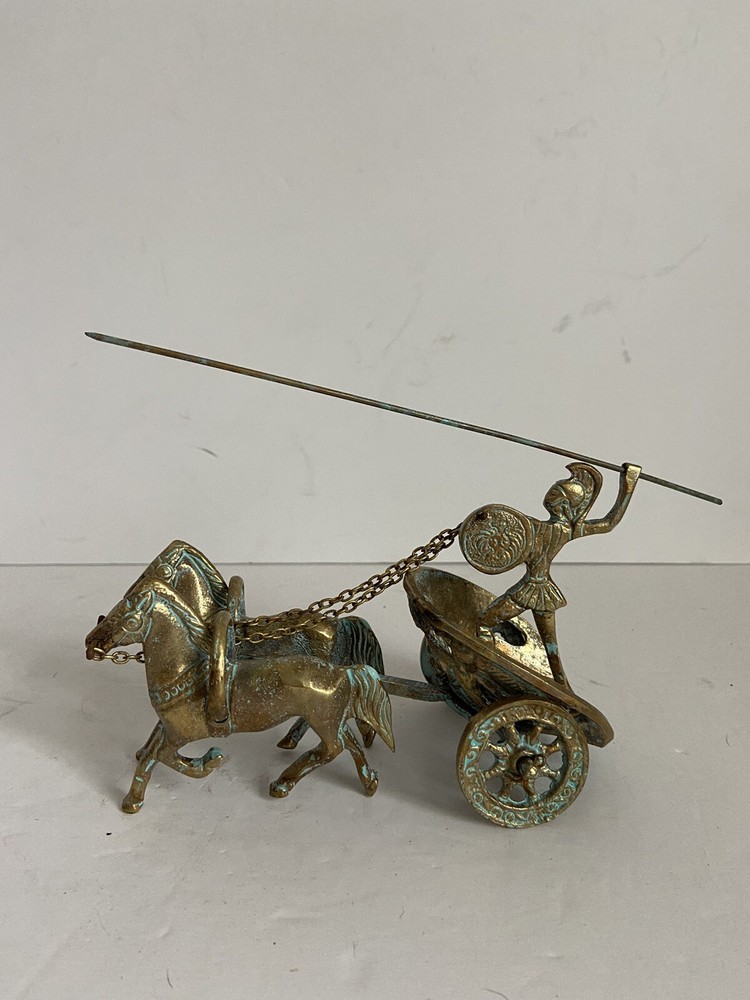Vintage Bronze Achilles on Horse Drawn War Chariot - Homer Iliad Greek Mythology-image