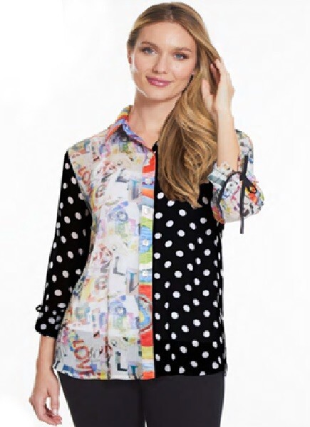 John Mark Mixed Print 3/4 Sleeve Button Front Tunic Top Love Sz PS NWT $109