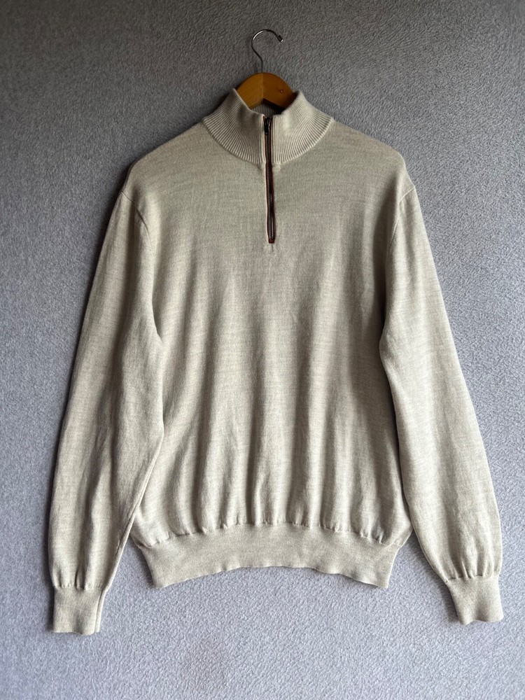 Polo Golf Ralph Lauren Sweater Mens XL Beige 100% Merino Wool Pullover 1/4 Zip