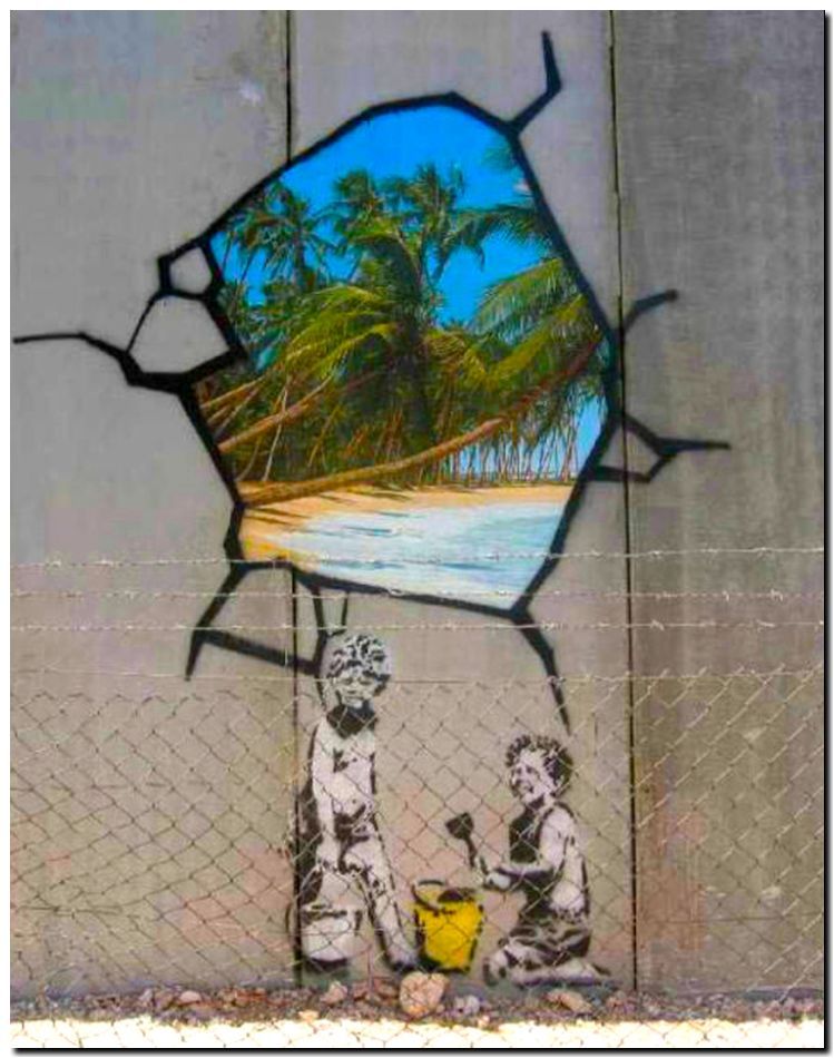 BANKSY STREET ART *FRAMED* CANVAS PRINT Tropical Paradise 24x16