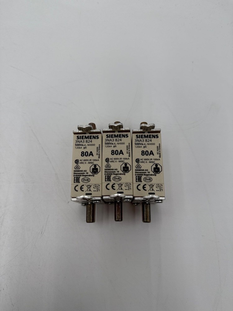 Siemens 3NA3824 Fuse Link 80A 500VAC 250 VDC 25KA 5.8W LV HRC Semiconductor