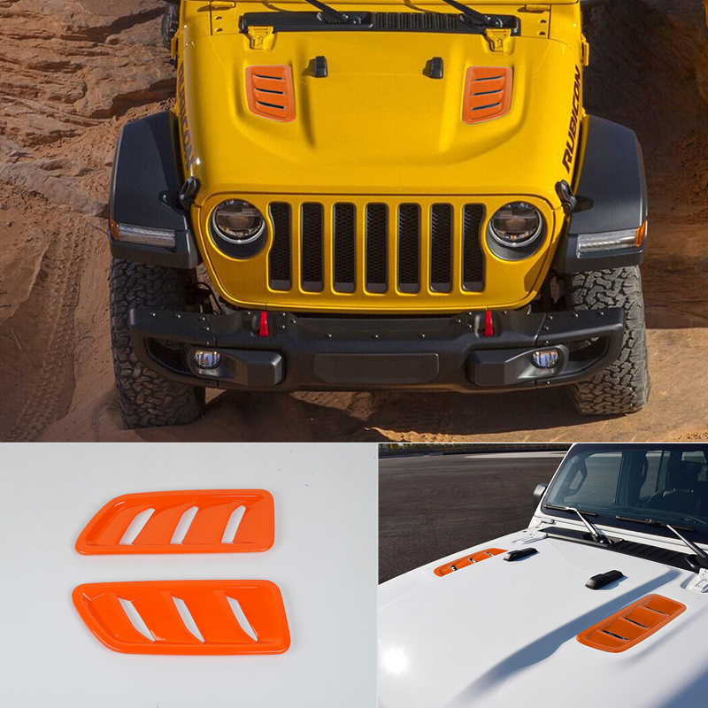 orange ABS Front Engine Hood Air Vent Cover Trim For Jeep Wrangler JL 2018-23