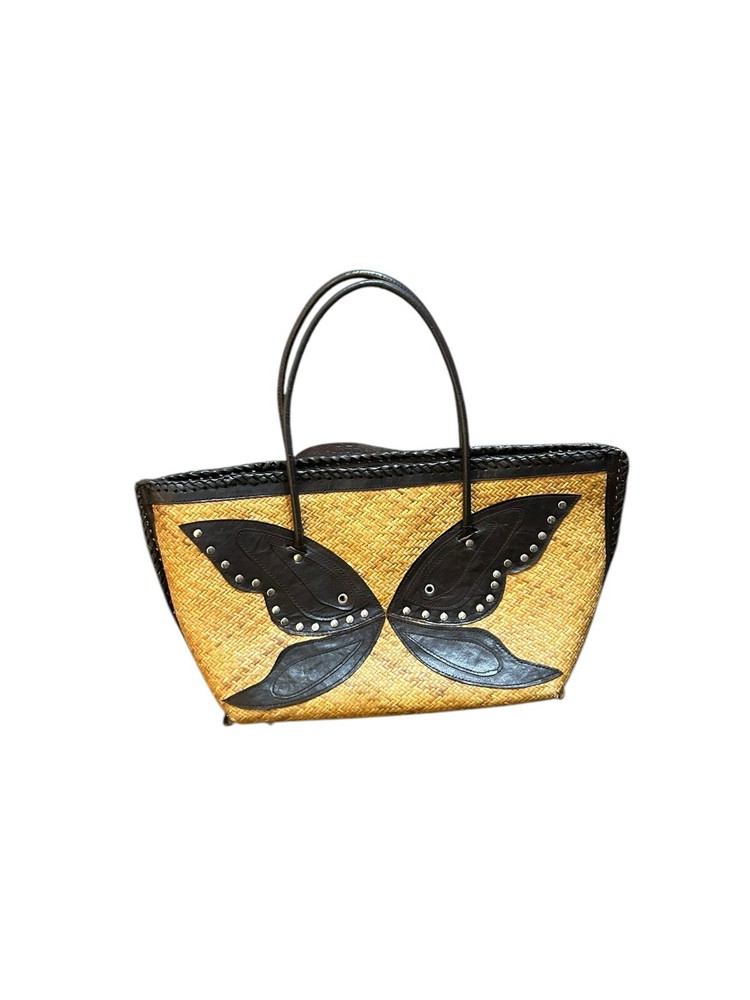 Turkish Boho Studded Faux Leather Butterfly Shoulder Bag 18x9 in Tan Brown