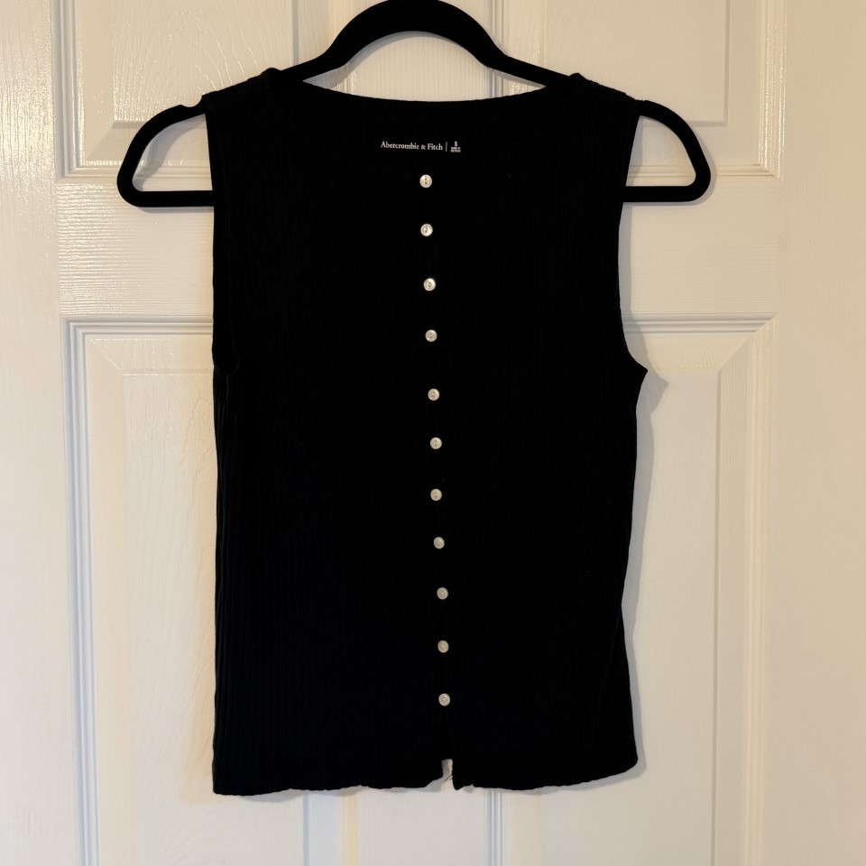 Abercrombie Fitch Womens Black Ribbed Sleeveless Button Up Top 90s Small