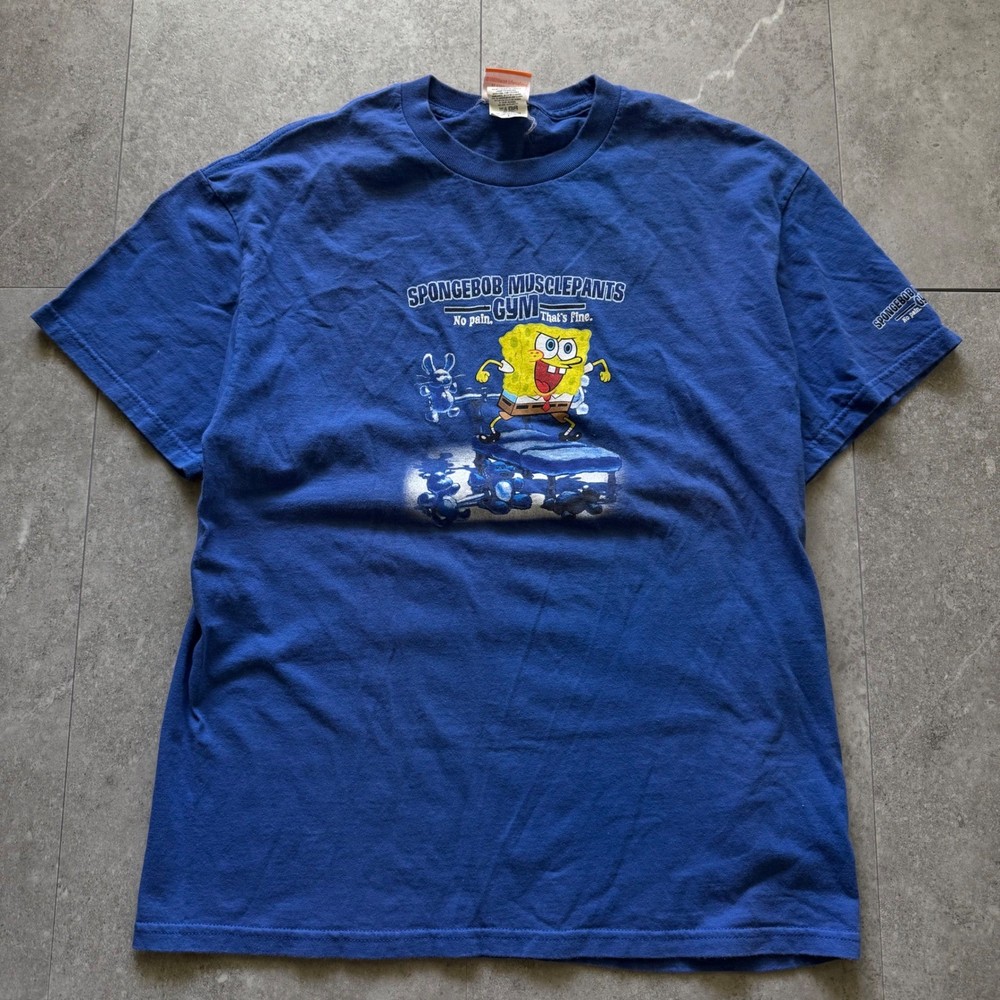 Vintage 2003 Blue Nickelodeon Spongebob Musclepants Gym Graphic T-Shirt Large