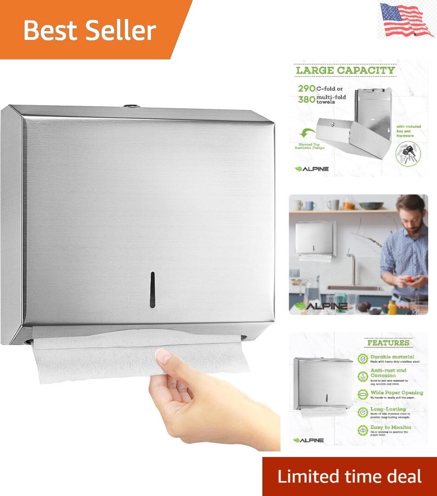 Durable Stainless Steel Paper Towel Dispenser - Accommodates 290 C Folds/ 380-image