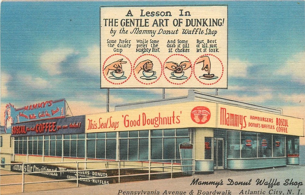 1940s Atlantic City New Jersey Mammy's Donut Waffle Shop  Postcard 26-3061