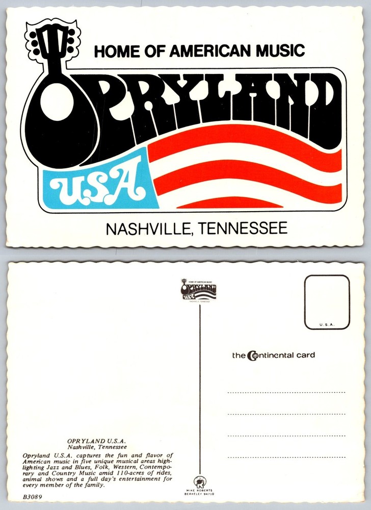 Vintage Opryland USA Nashville TN Postcard Home of American Music Mandolin