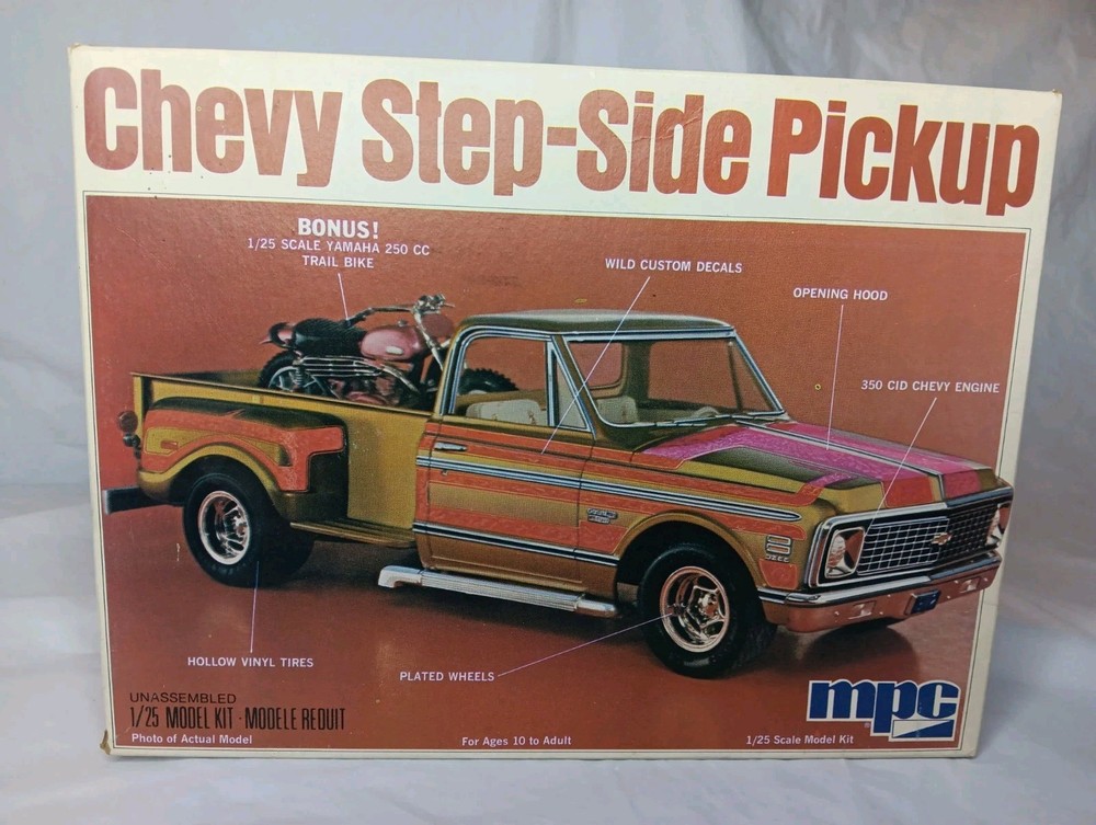 RARE Vtg MPC Chevy Step-Side Pickup & Yamaha Bike Model Kit 1974 - READ DESC