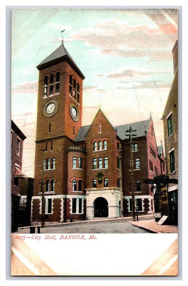 Vintage Early 1900s City Hall Bangor Maine Tobacco Shop Postcard