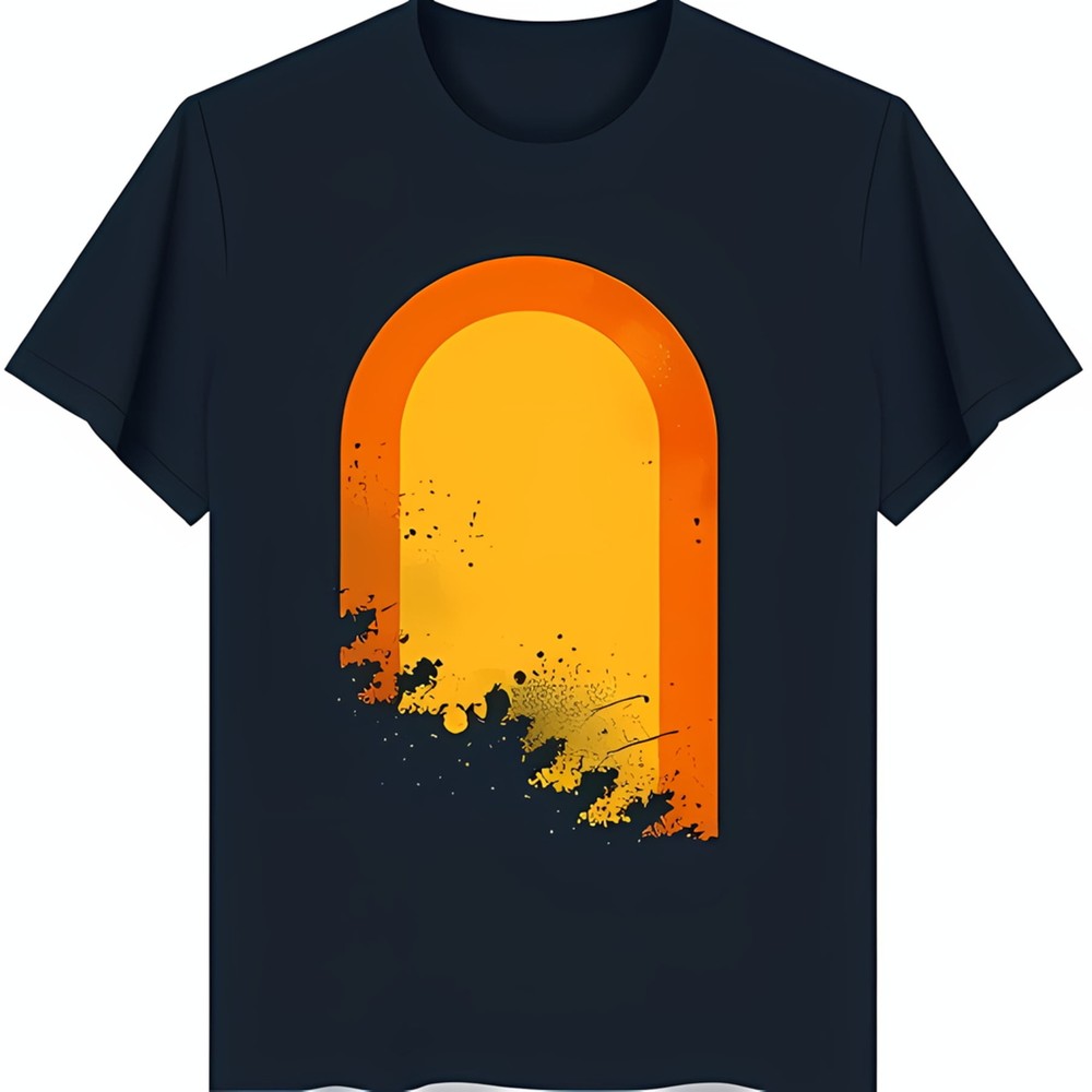 Abstract Splatter Arch Graphic Black T-Shirt Vibrant Yellow & Dark Blue Design-image