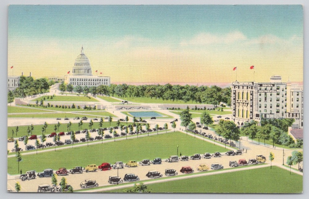 US Capitol Building & Hotel Continental Washington DC Linen Postcard