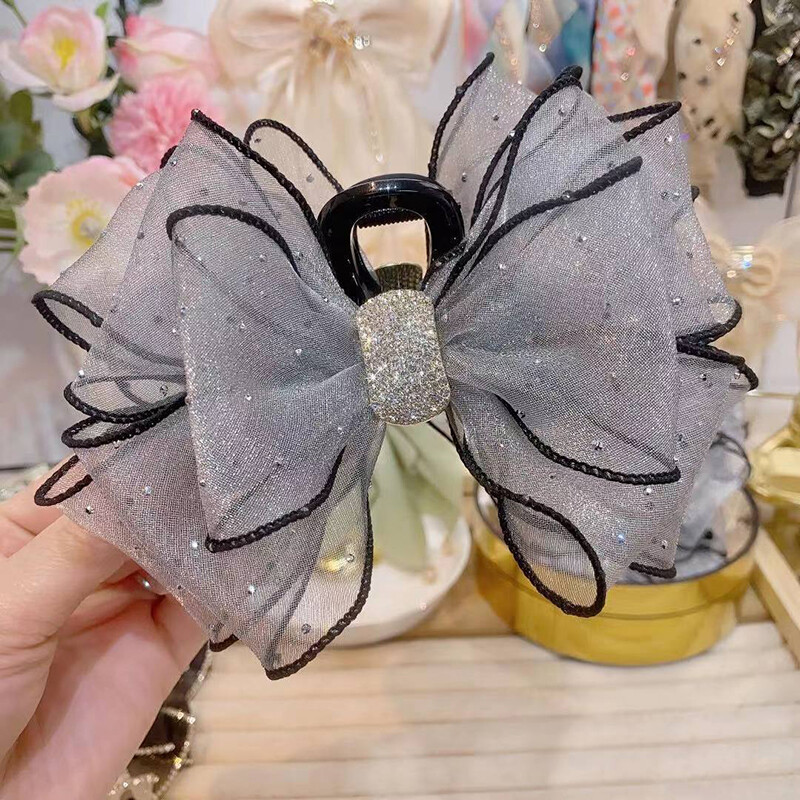 Korean Style Mesh Bow Rhinestone Hair Claw Fashion Vintage Elegant Hair Claa5