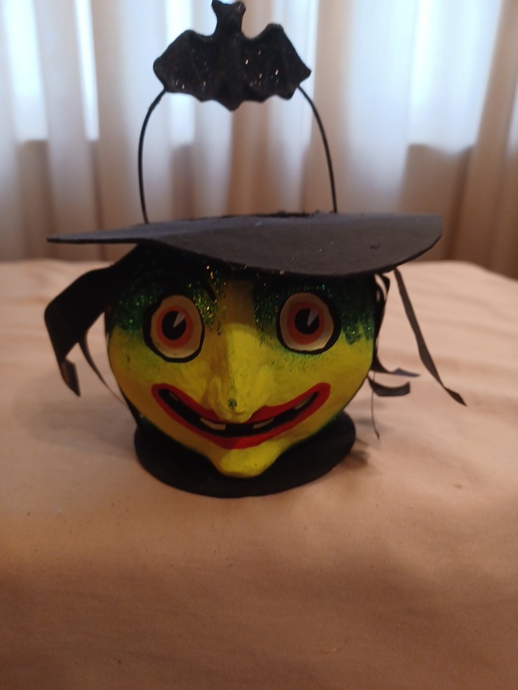 Department 56 Halloween Witch Paper Mache Glitter Candy Bucket Pail