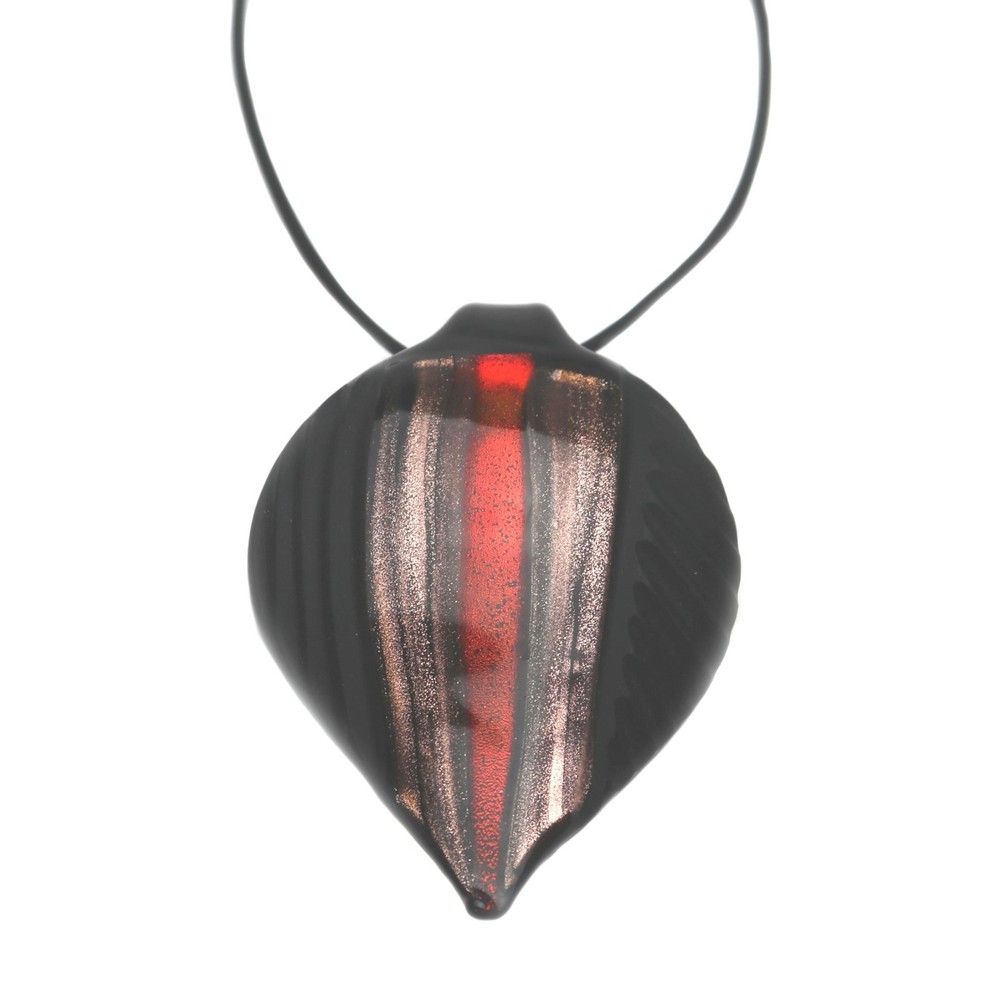 Murano Glass Foglia Pendant Necklace Red Aventurine Black