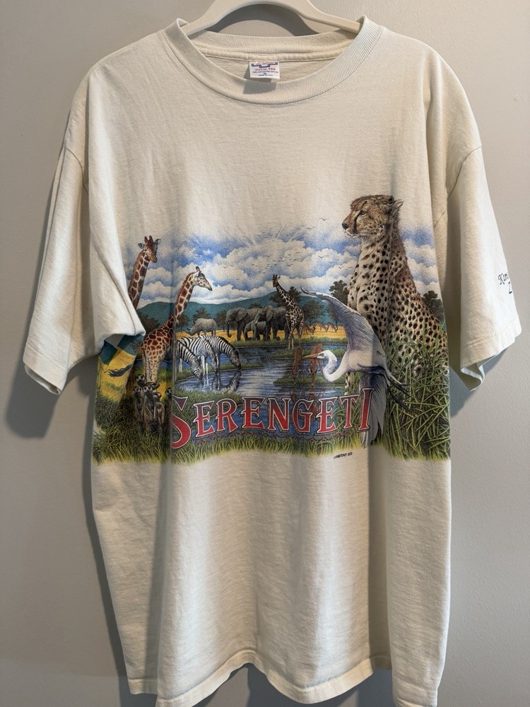Vintage Habitat All Over Print Africa T Shirt XL Single Stitch USA Nature Tiger