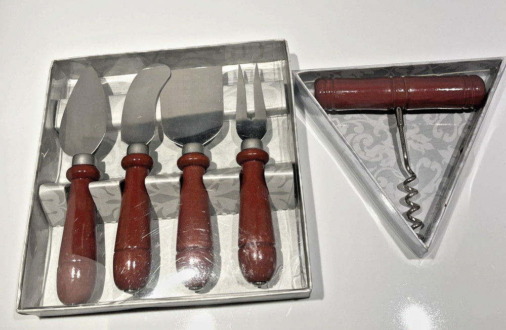 Charcuterie utensils & Corkscrew (Stainless  Steel/wood handled) set of 4