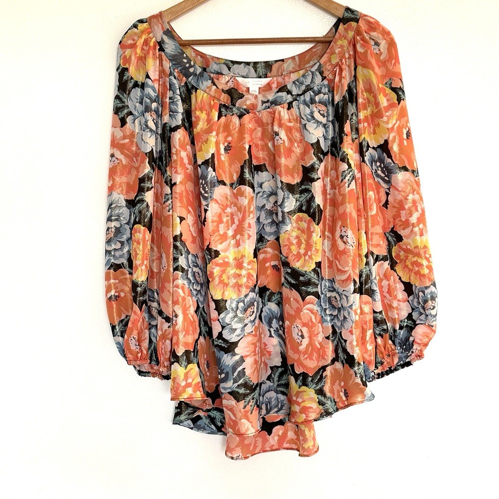 LC Lauren Conrad Plus Shirt Women’s XXL Floral Boho V Neck 3/4 Sleeve Blouse
