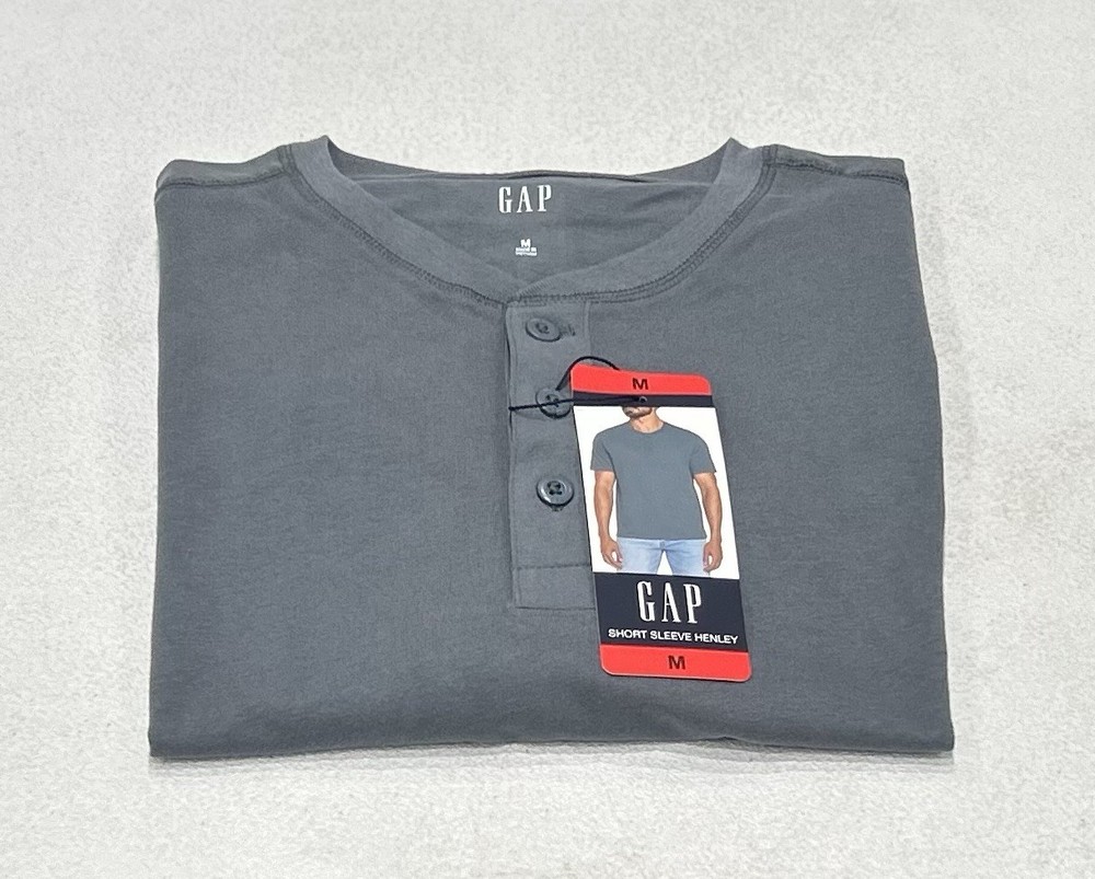 GAP Men’s Short Sleeve Henley Tee, Blue (Gray), Size M