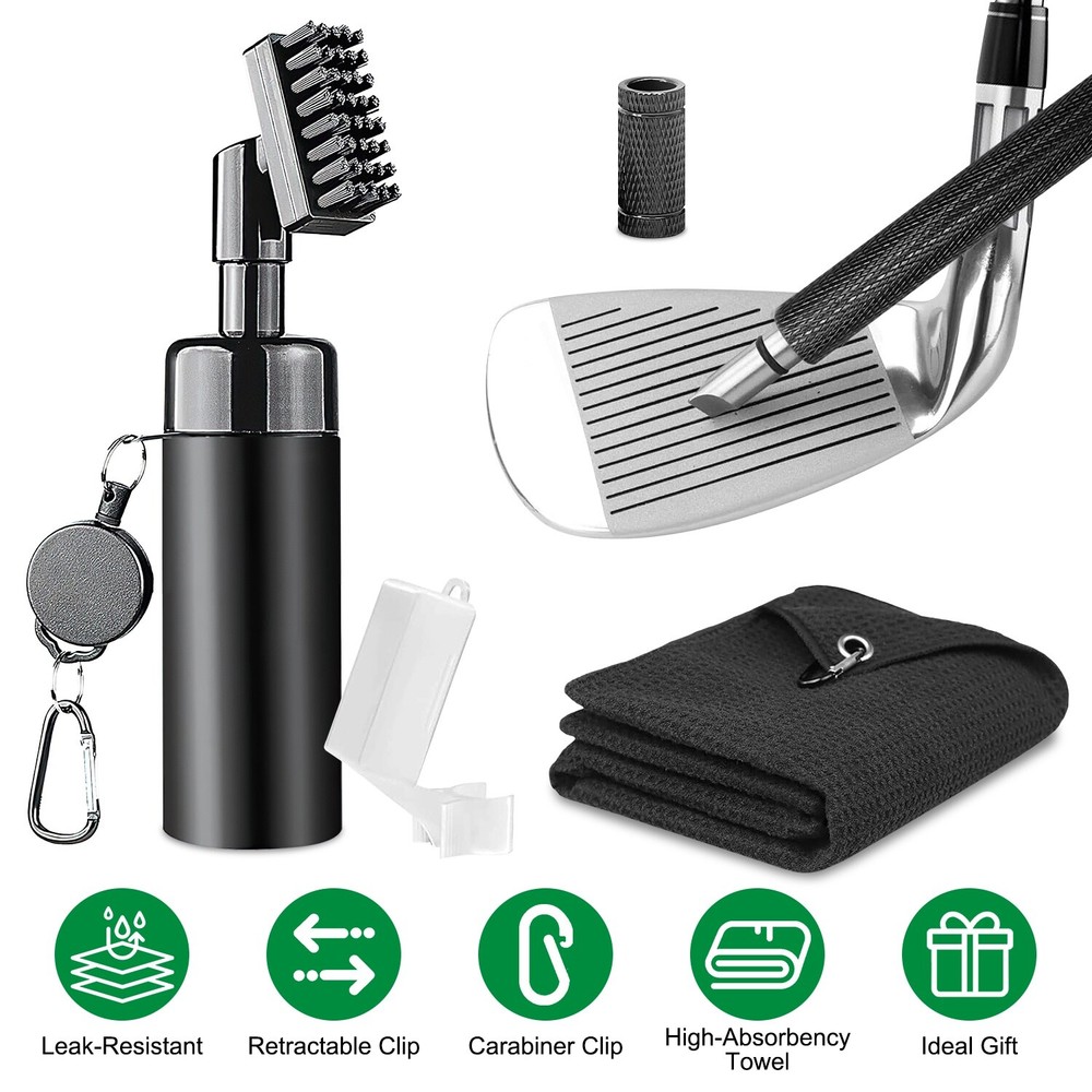 Golf Club Brush and Groove Sharpener Kit with Retainer Clip for Cleaning