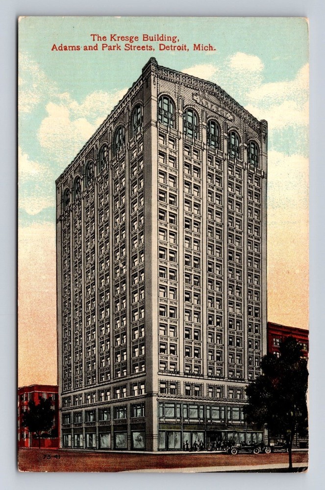Detroit MI-Michigan, the Kresge Building, Antique Vintage Souvenir Postcard