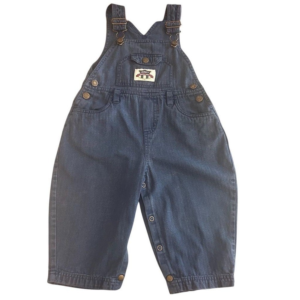 VTG 90s Bugle Boy Kids Blue Denim Overalls Size 2T Snap Inseam Retro Spors