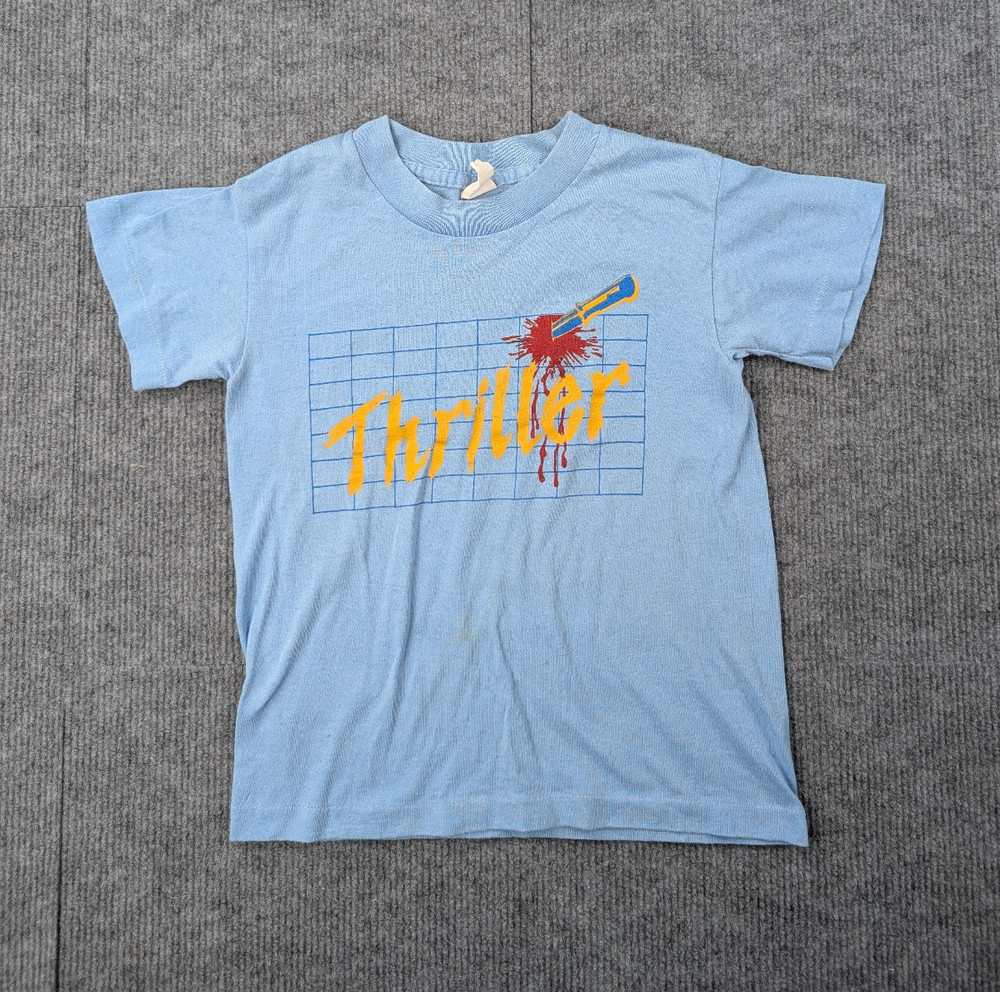 Vintage Thriller Shirt Kids Medium Graphic Tee 80s Single Stitch Movie Retro Boy