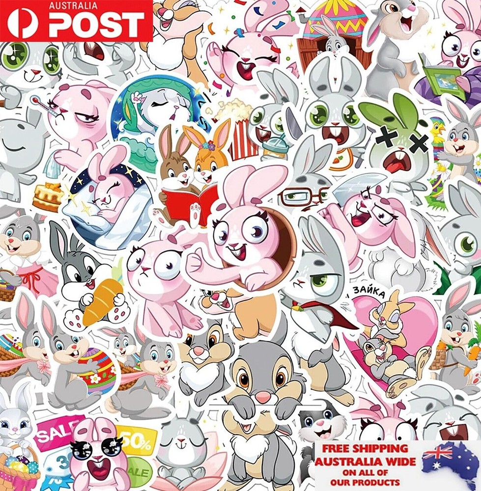 50pcs Cute Cartoon Bunny Rabbit Sticker Pack Waterproof Graffiti Phone Decal
