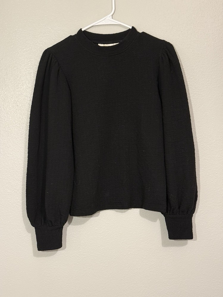 MAEVE by Anthropologie Black Puff Sleeve Top, Size XSmall Classic Minimalist