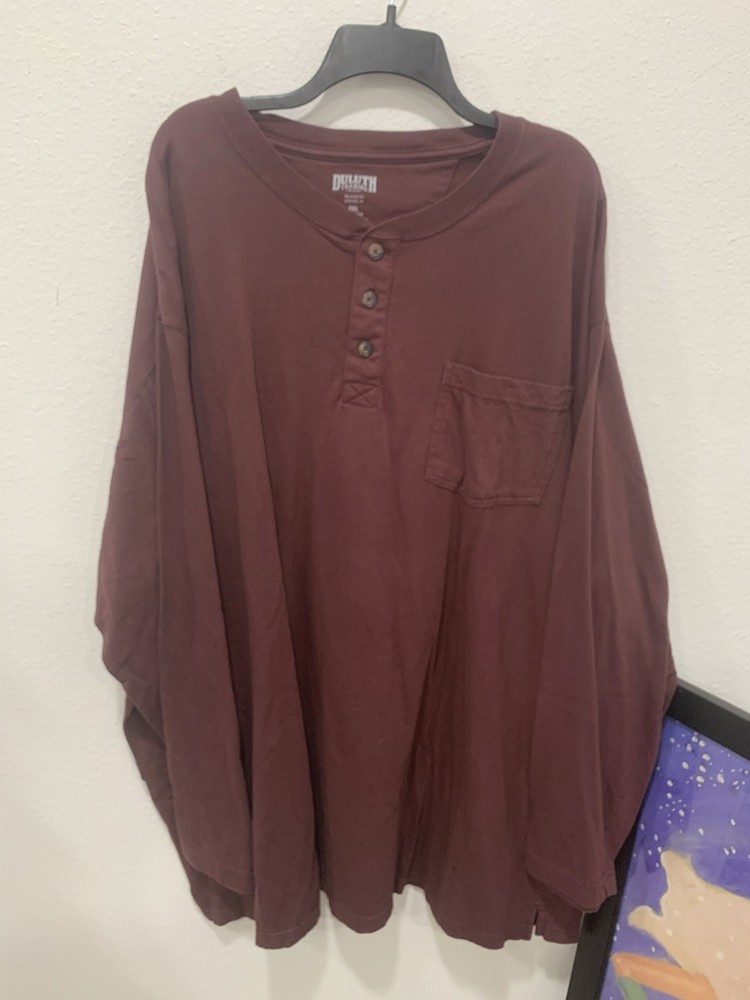 duluth trading Henley Pocket Cotton Long Tail T Shirt Big & Tall 4XL Burgundy