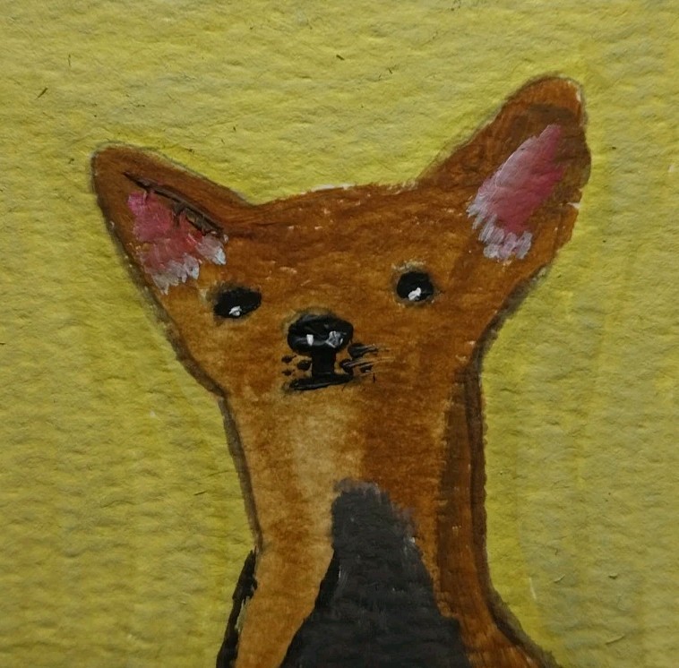ACEO Original Art Painting Chihuahua Dog Whimsical Animal Miniature Pet Puppy