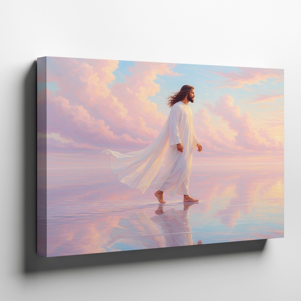 Jesus Walking on Water Canvas Wall Art Christian Inspirational Spiritual Decor