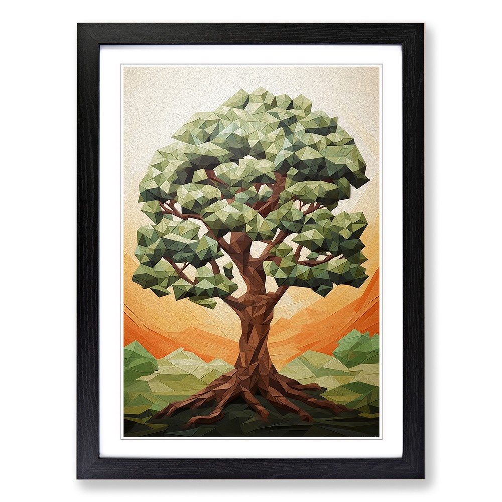 Oak Tree Geometric No.3 Framed Canvas Wall Art Print Poster Picture, Home Decor