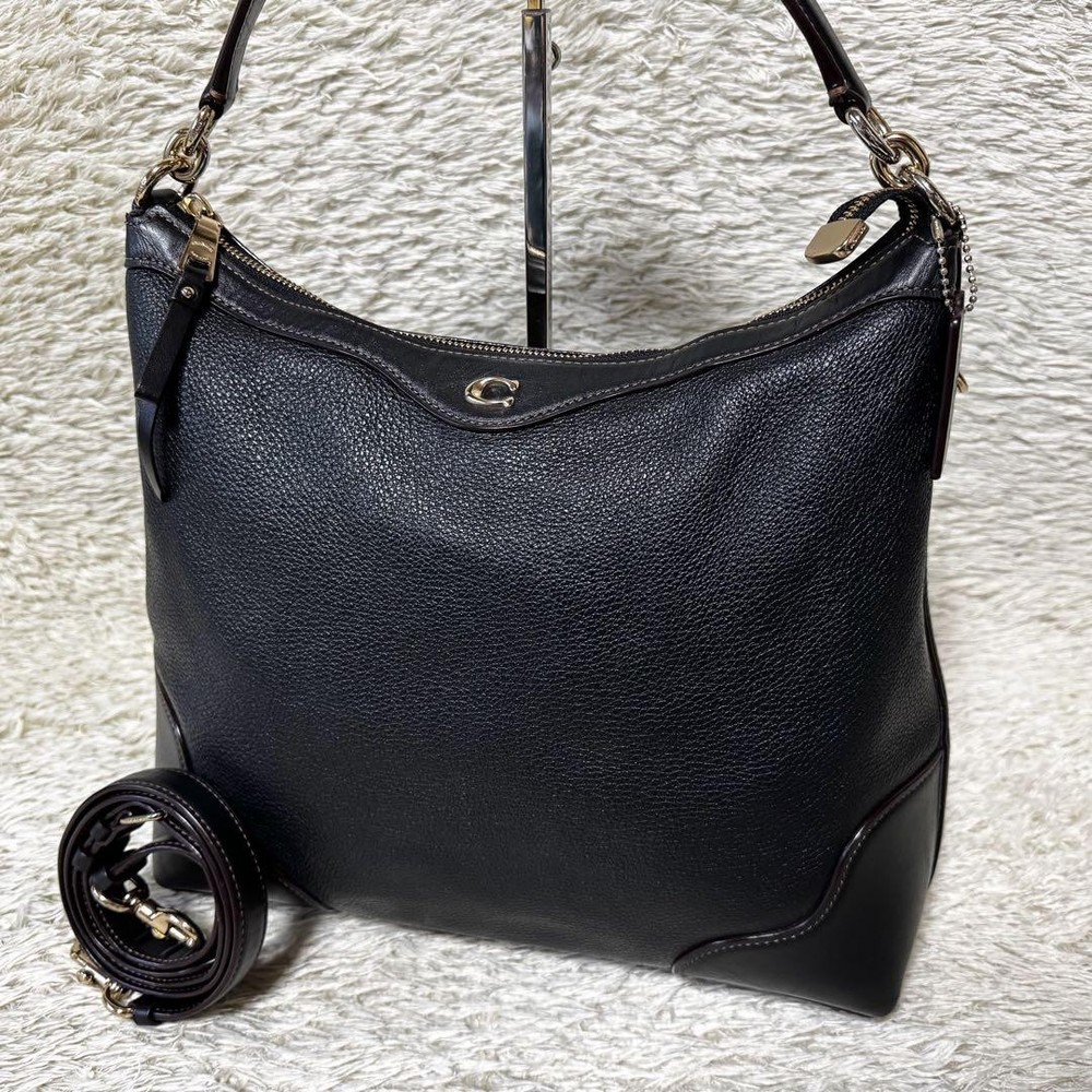 Coach Black Leather 2-Way Crossbody Bag with Logo Pre-Owned