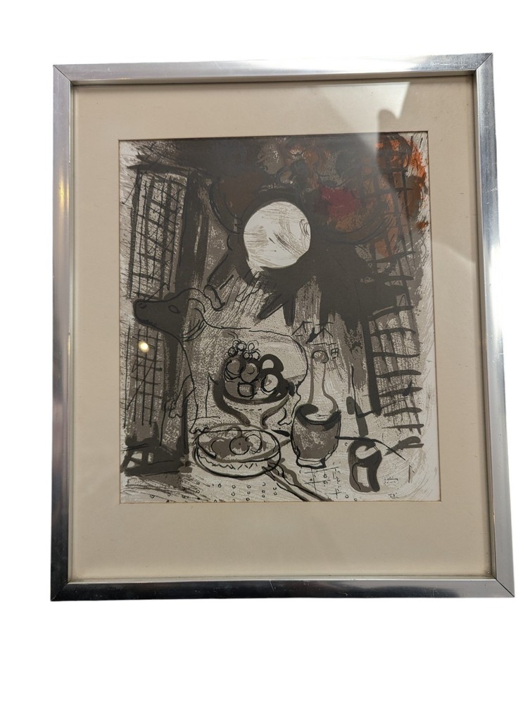Vintage Marc Chagall “Still Life with Fruits” Print Framed Abstract Art 12x10-image