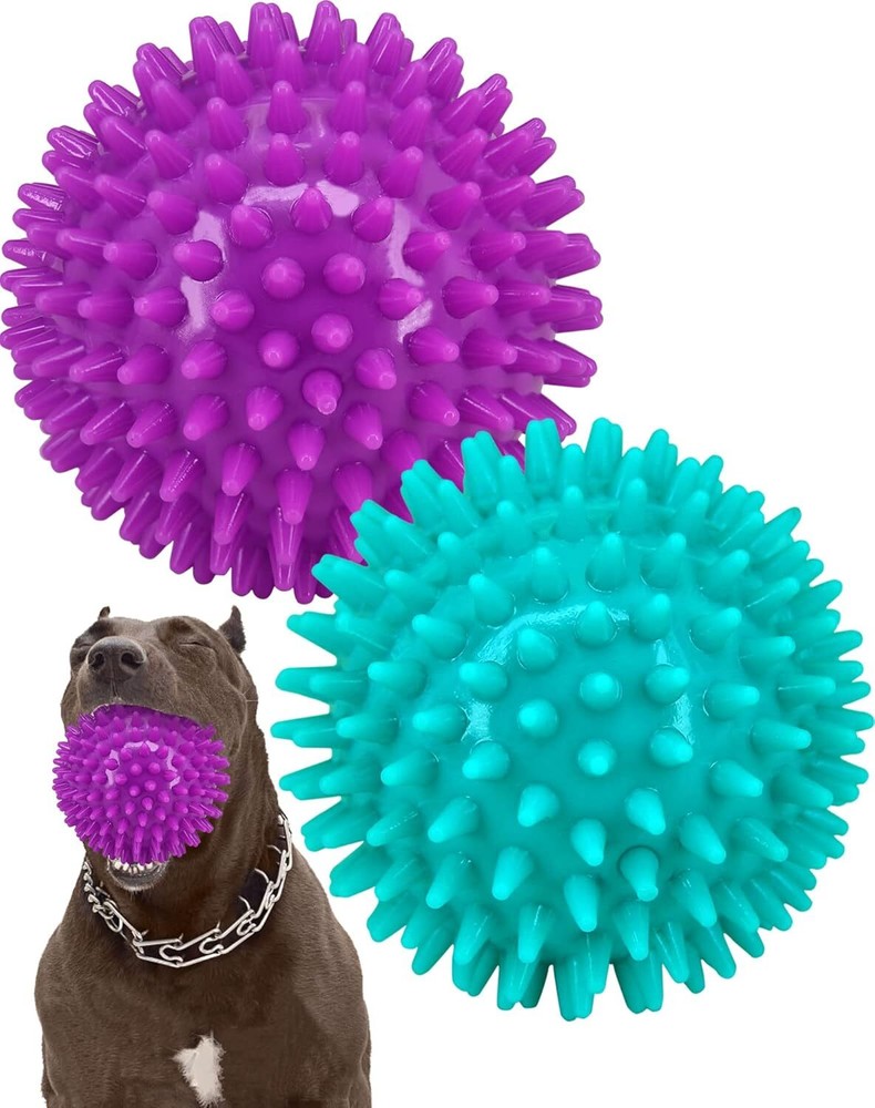 2 Pack 4.5” Heavy Duty Squeaky Dog Ball for Medium Large Dogs, Spikey Dog Ball